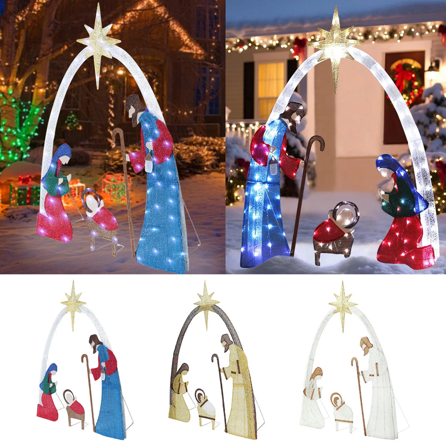 Outdoor Christmas Decoration Lighted Outdoor Nativity Set 5Ft Jesus Nativity Scene with LED Lights for Holiday Lawn Garden Decor