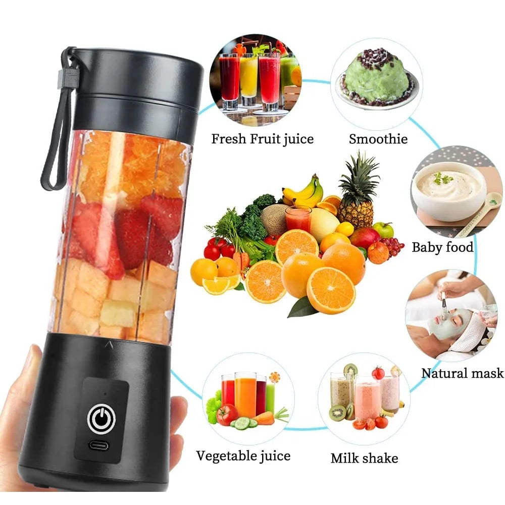 Portable Blender Cup,Electric USB Juicer Blender,Mini Blender Portable Blender for Shakes and Smoothies, Juice,380Ml, Six Blades Great for Mixing,